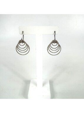 Sterling Silver Diamond Cut 5 Concentric Circles Rings Dangle Earrings Italy